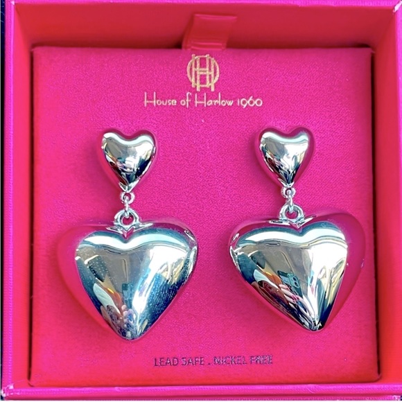 House of Harlow 1960 Jewelry - NWT 💖 HOUSE OF HARLOW 1960 Silver Tone Double Puffy Hollow Hearts Earrings